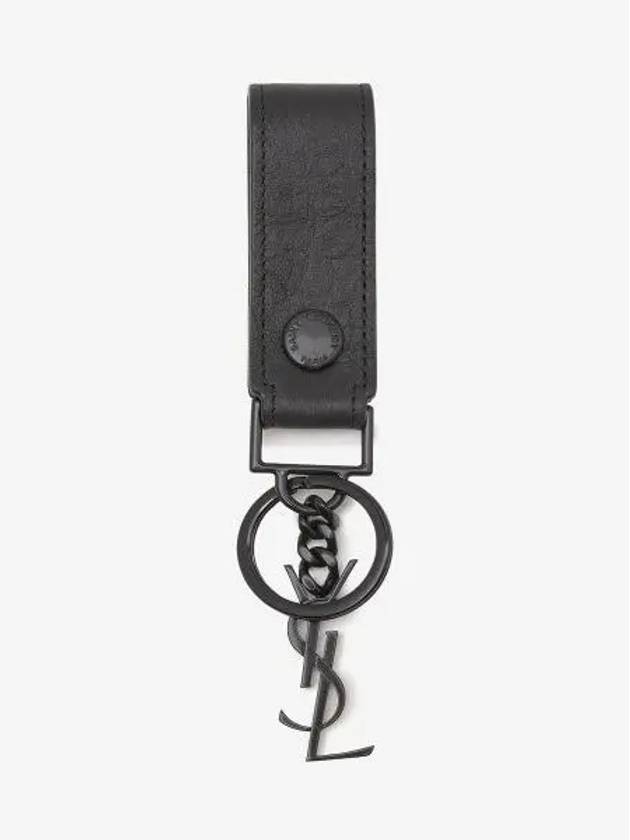 Luxury Saint Laurent Monogram Logo Crocodile Leather Key Holder Black