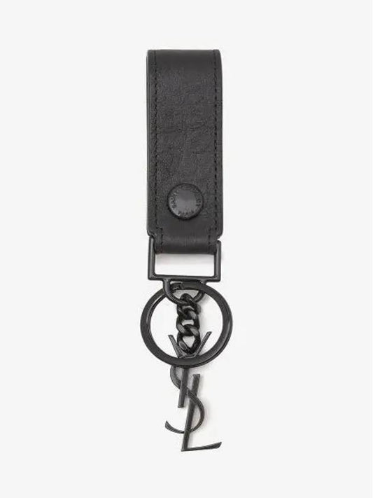 Luxury Saint Laurent Monogram Logo Crocodile Leather Key Holder Black