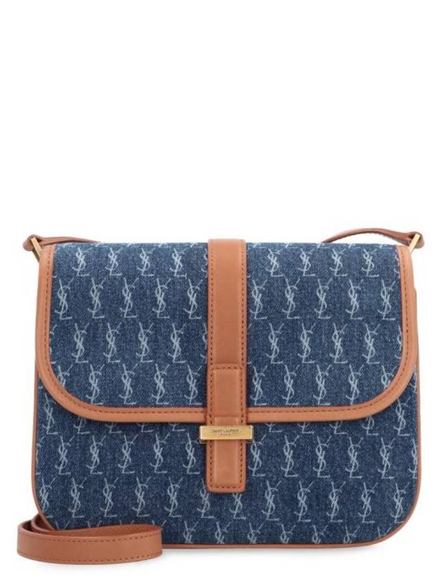 Luxury Saint Laurent Small Monogram All Over Satchel Cross Bag Navy