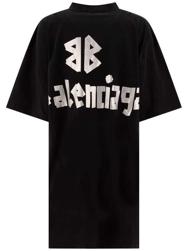 Luxury Balenciaga Logo Print T-Shirt Short Dress Black
