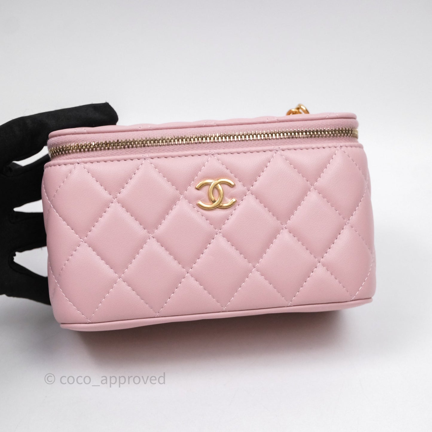 Chanel Vanity with Multicolor Resin Chain Pink Lambskin Aged Gold Hardware
