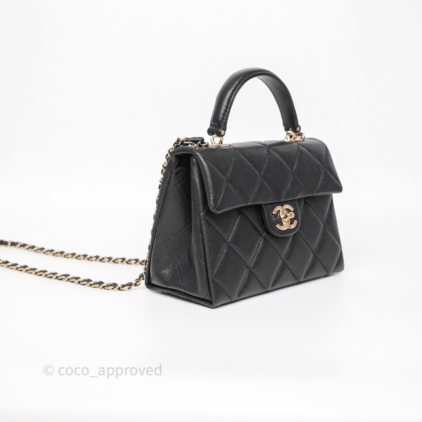 Chanel Quilted Small Top Handle Flap Bag Black Caviar Gold Hardware