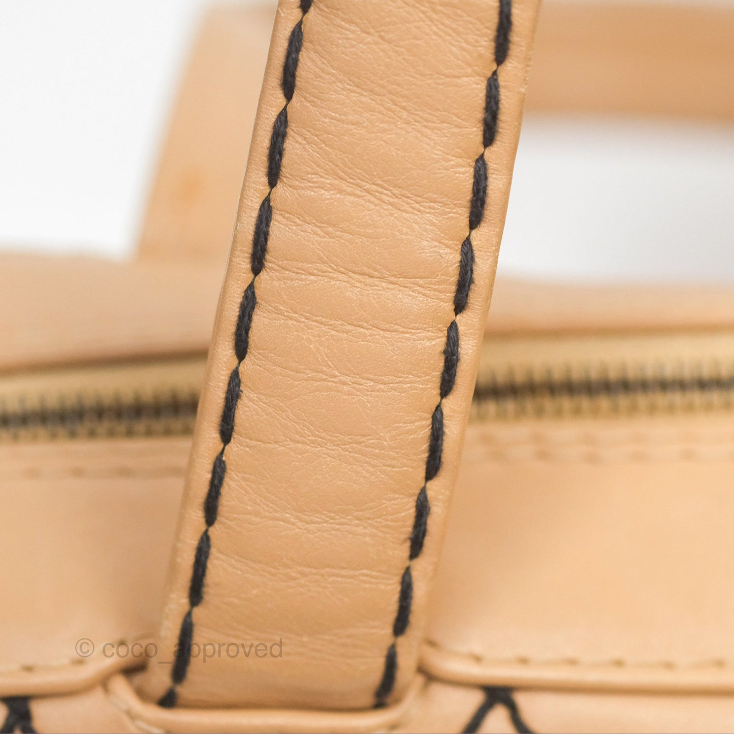 Chanel Contrast Stitch Surpique Bowler Bag Beige Calfskin Matte Black Hardware
