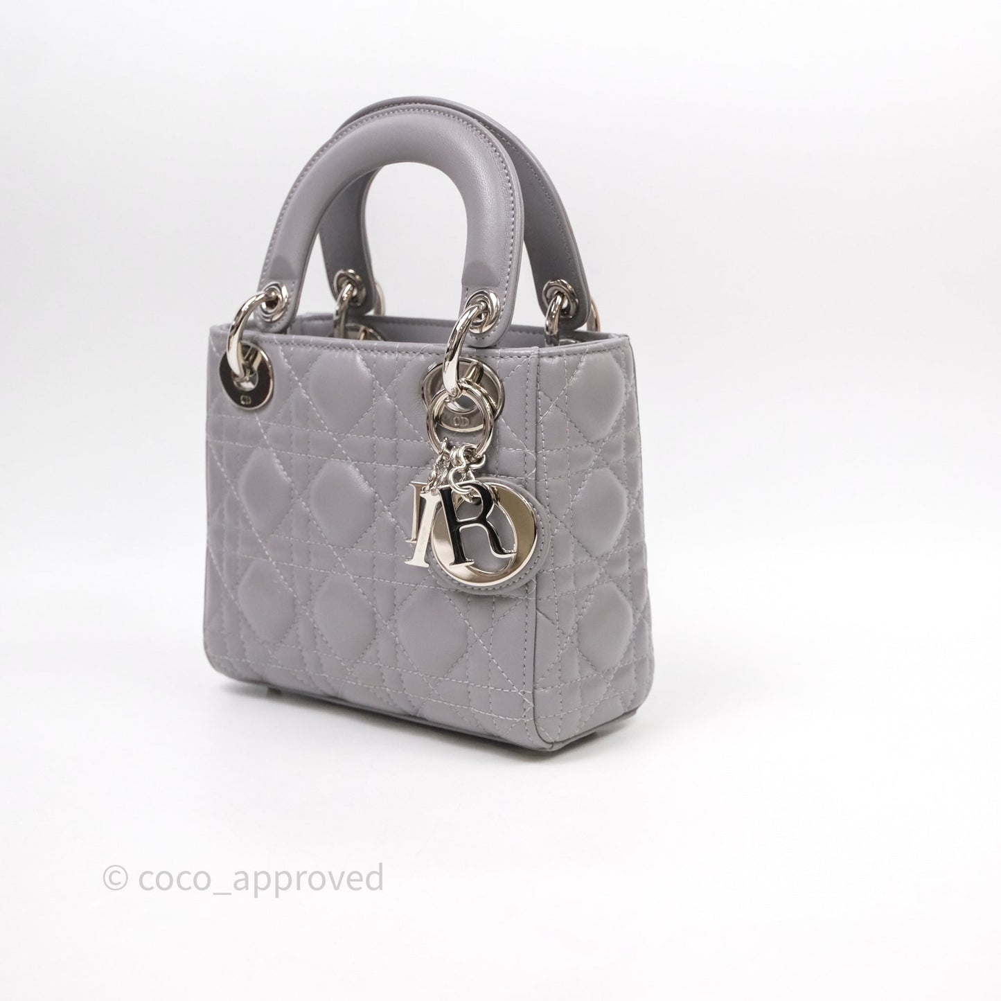 Christian Dior Mini Lady Dior Lambskin Cannage Grey Silver Hardware