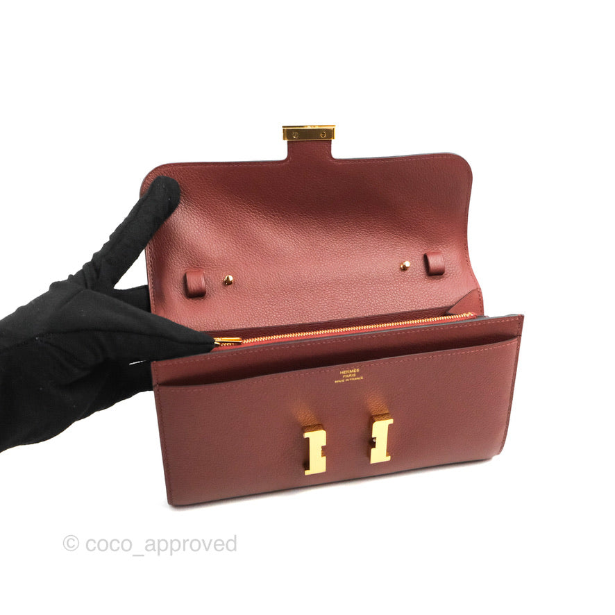 Hermès Constance Long To Go Wallet Red Rouge H Evercolor Gold Hardware