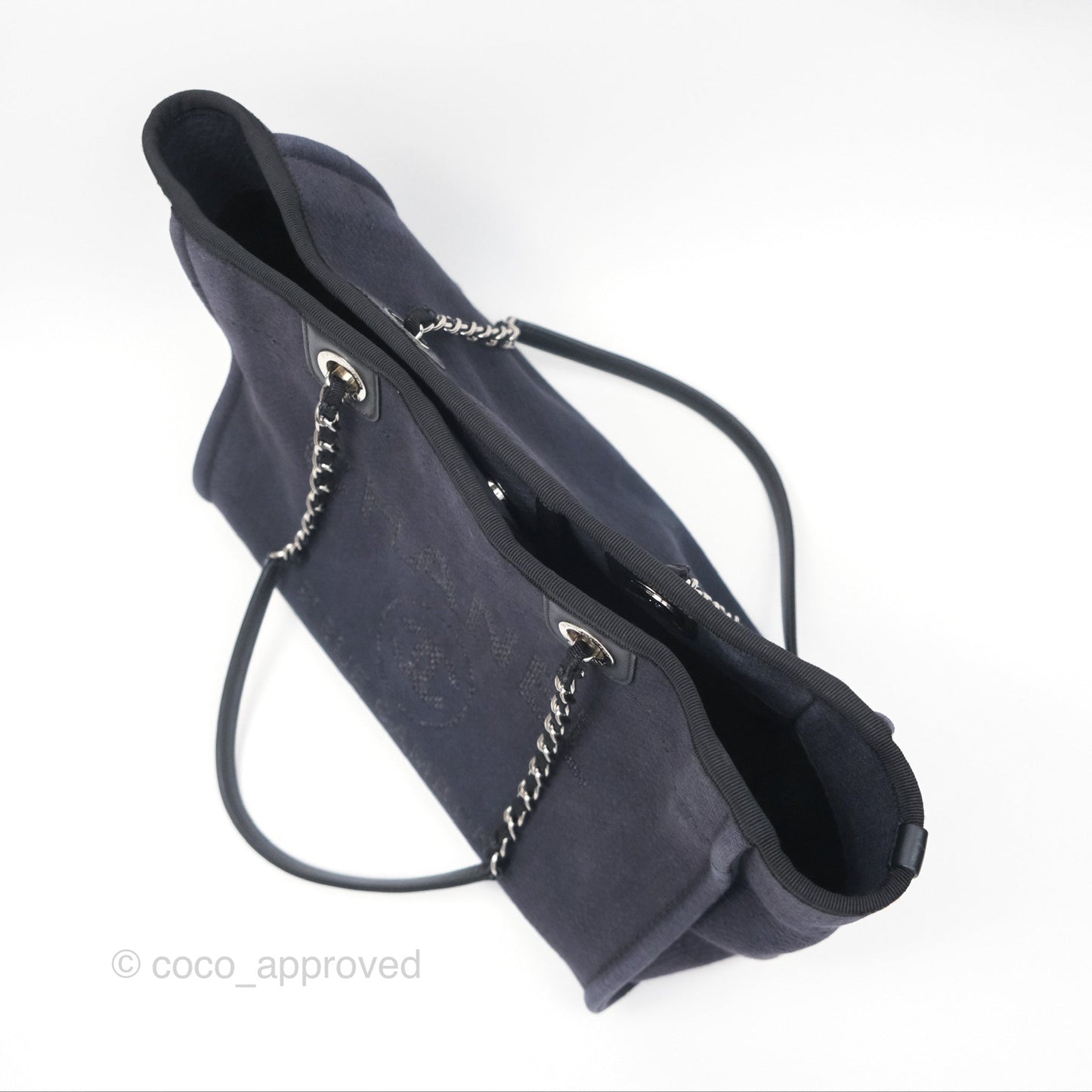 Chanel Medium Deauville Navy Canvas Silver Hardware