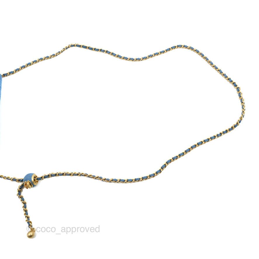Chanel Quilted Pearl Crush Wallet on Chain WOC Denim Aged Gold Hardware