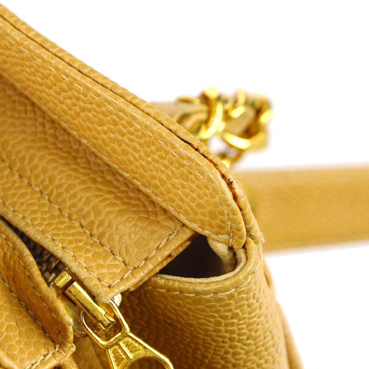Luxury Chanel 1994-1996 Triple CC Chain Shoulder Bag Beige Caviar