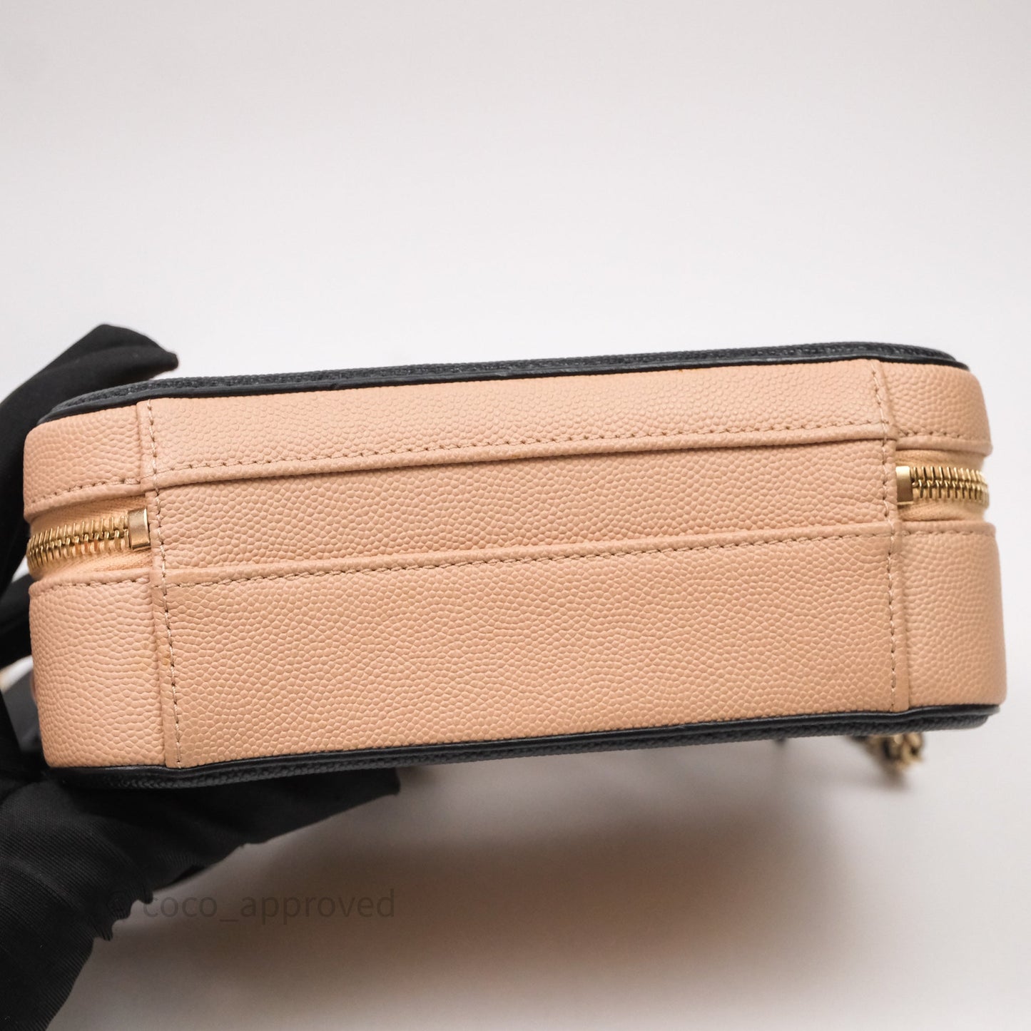 Chanel Quilted New Small CC Filigree Vanity Case Beige Caviar Gold Hardware