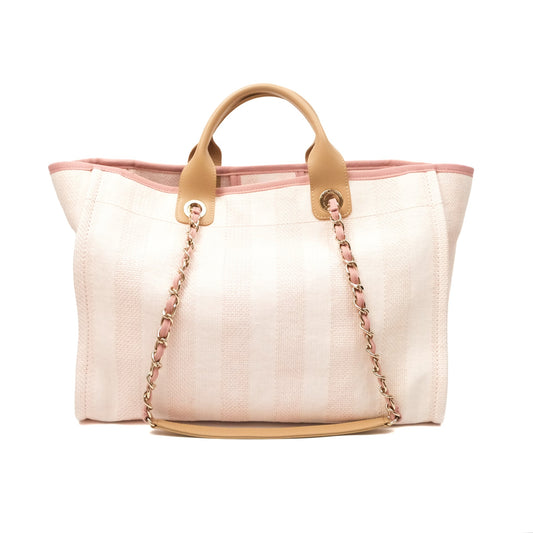 Chanel Canvas Large Deauville Tote Light Pink Stripe