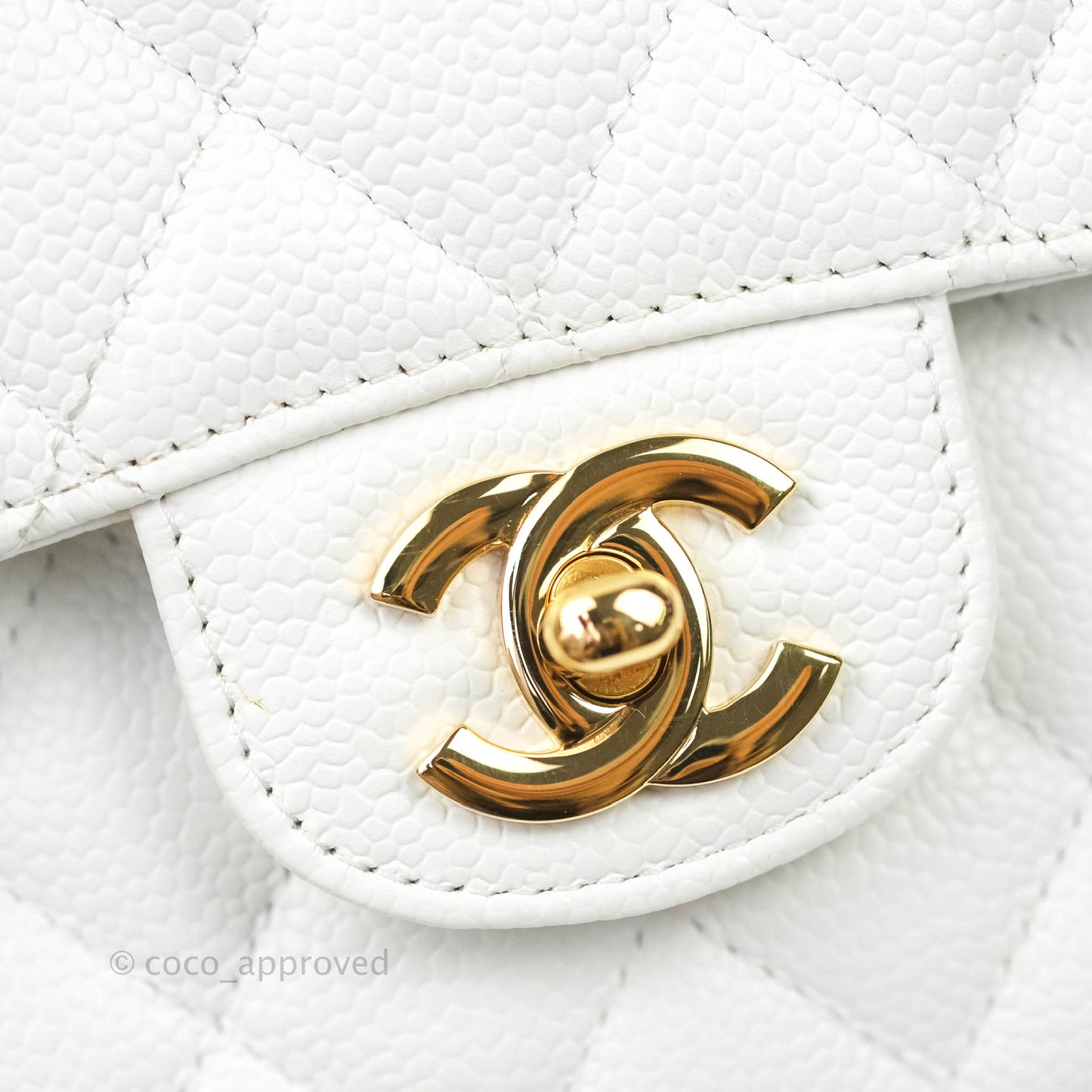 Chanel M/L Medium Double Flap Bag White Caviar Gold Hardware