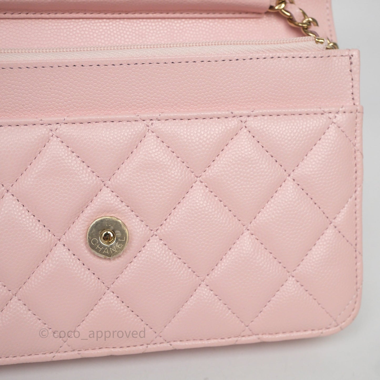Chanel Classic Quilted Wallet on Chain WOC Light Pink Caviar Gold Hardware