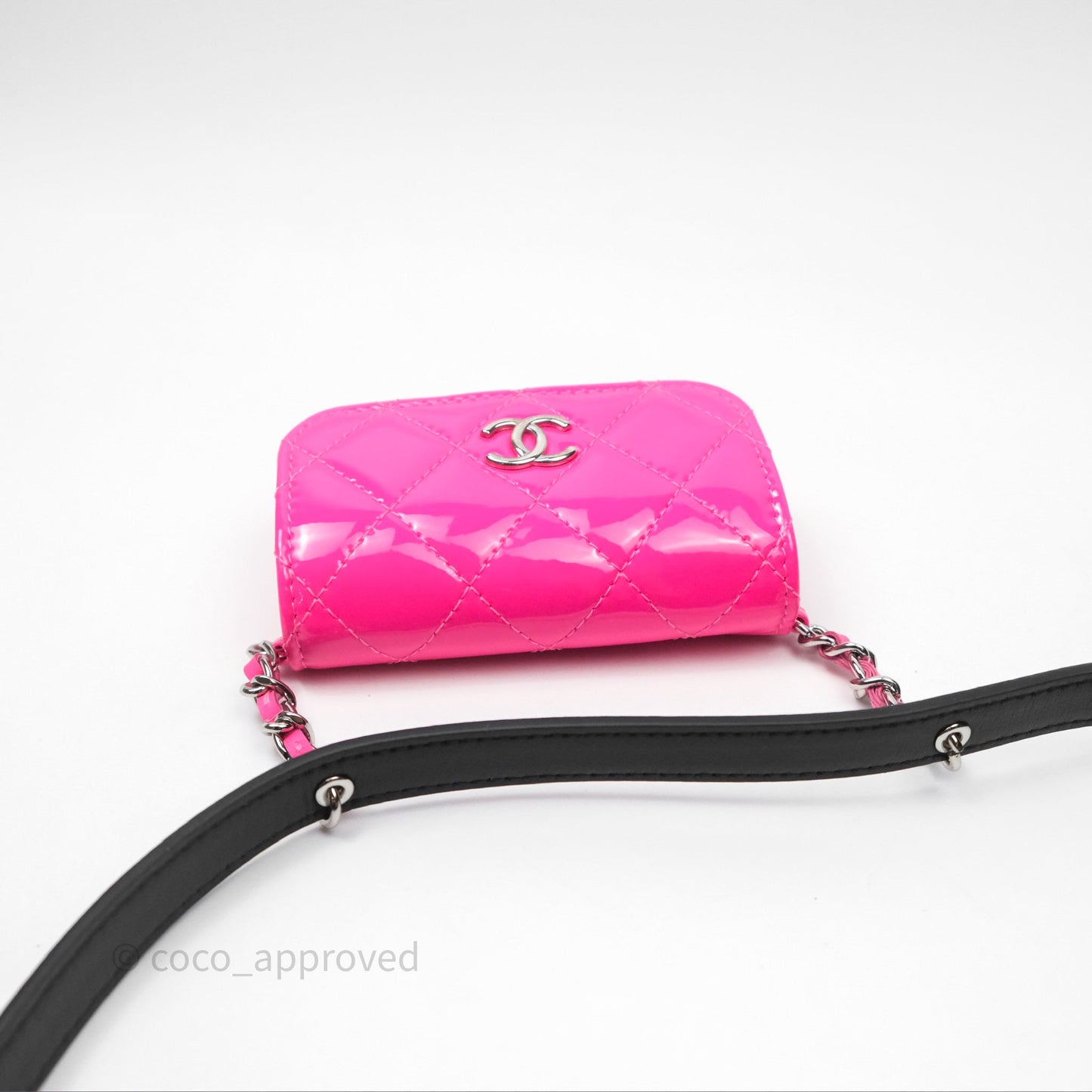Chanel Double Waist Belt Bag Patent Pink / Black Silver Hardware