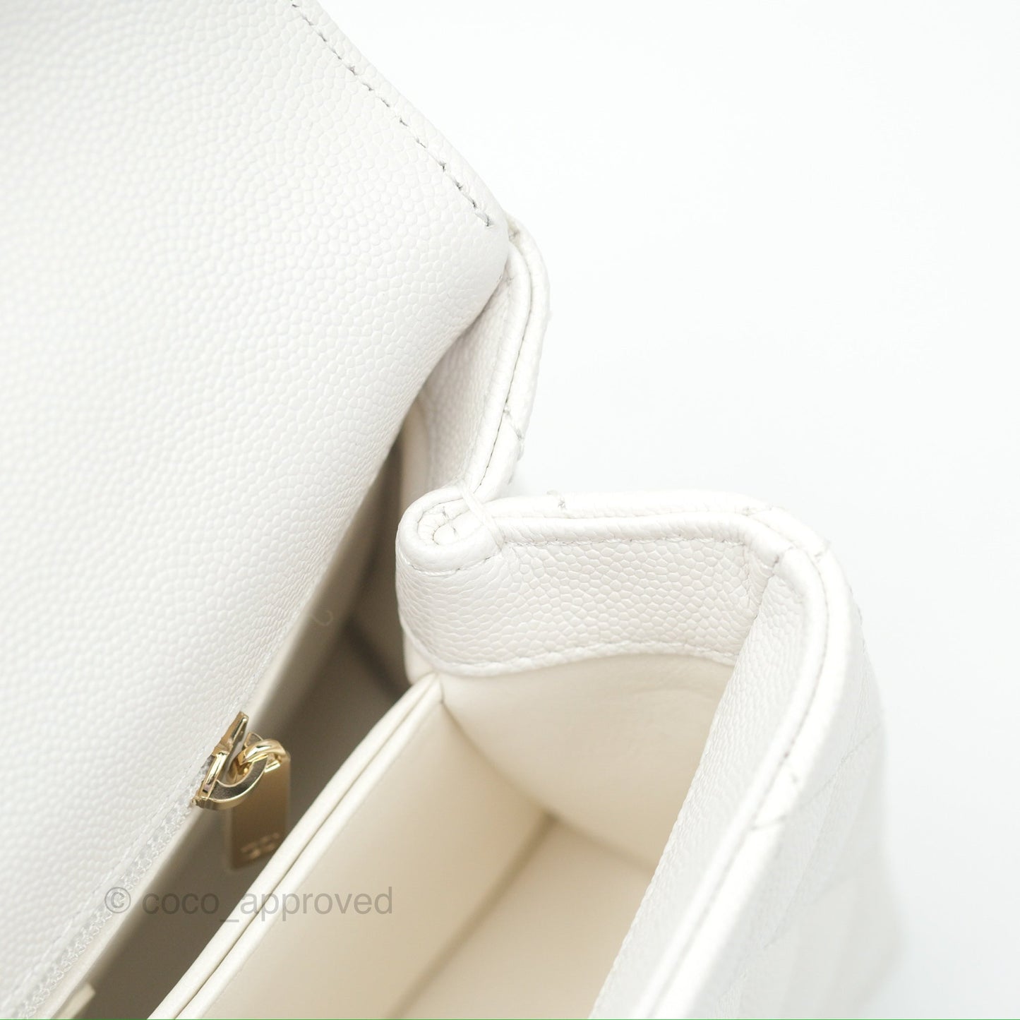 Chanel Small Quilted Coco Handle White Caviar Gold Hardware