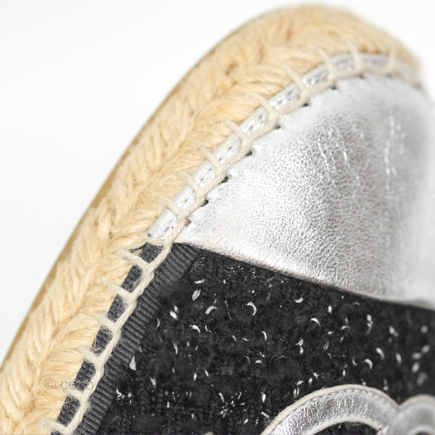 Chanel Espadrille Black Silver Tweed Size 37