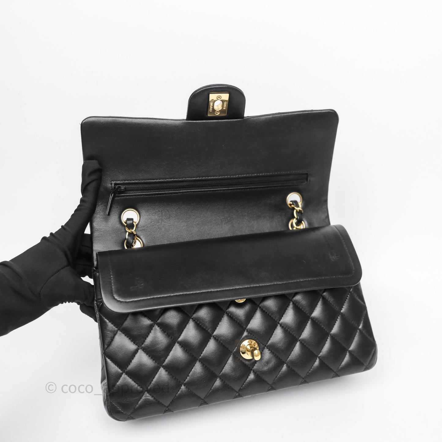 Chanel Classic M/L Medium Flap Quilted Black Lambskin Gold Hardware