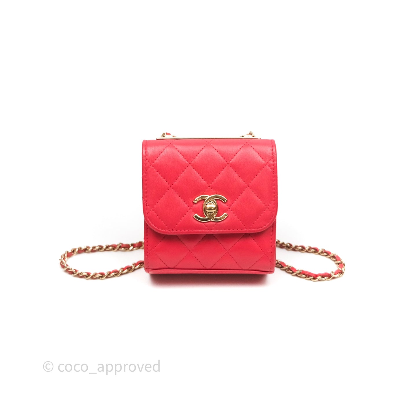 Chanel Mini Quilted Trendy CC Clutch With Chain Red Lambskin Gold Hardware