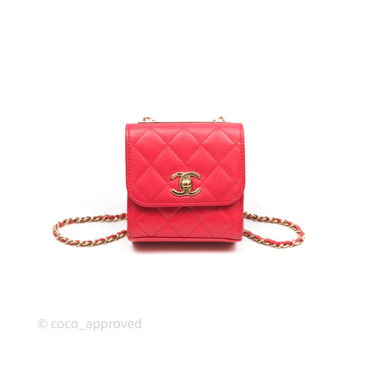 Chanel Mini Quilted Trendy CC Clutch With Chain Red Lambskin Gold Hardware