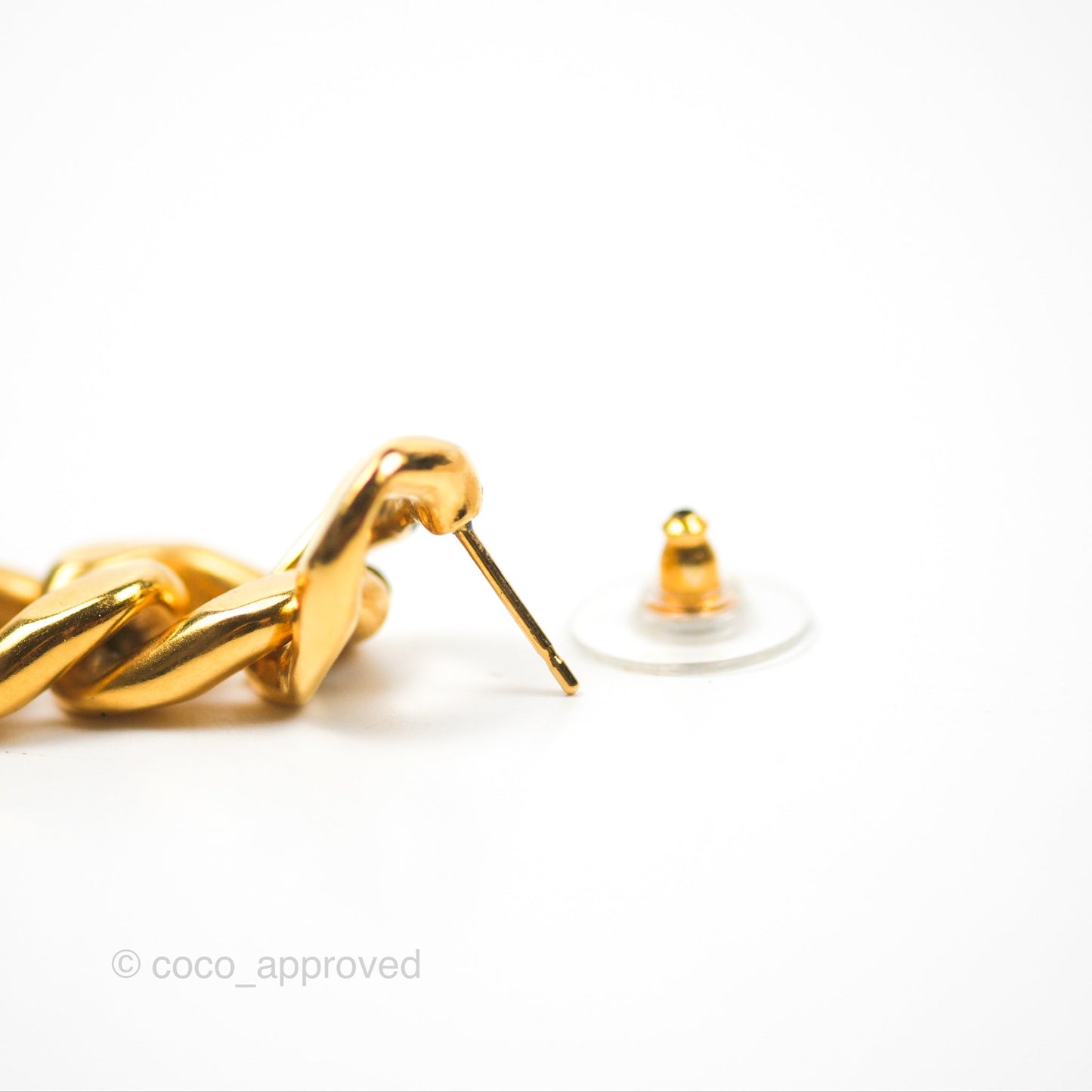 Chanel Chain CC Long Drop Earrings Gold Tone 20P