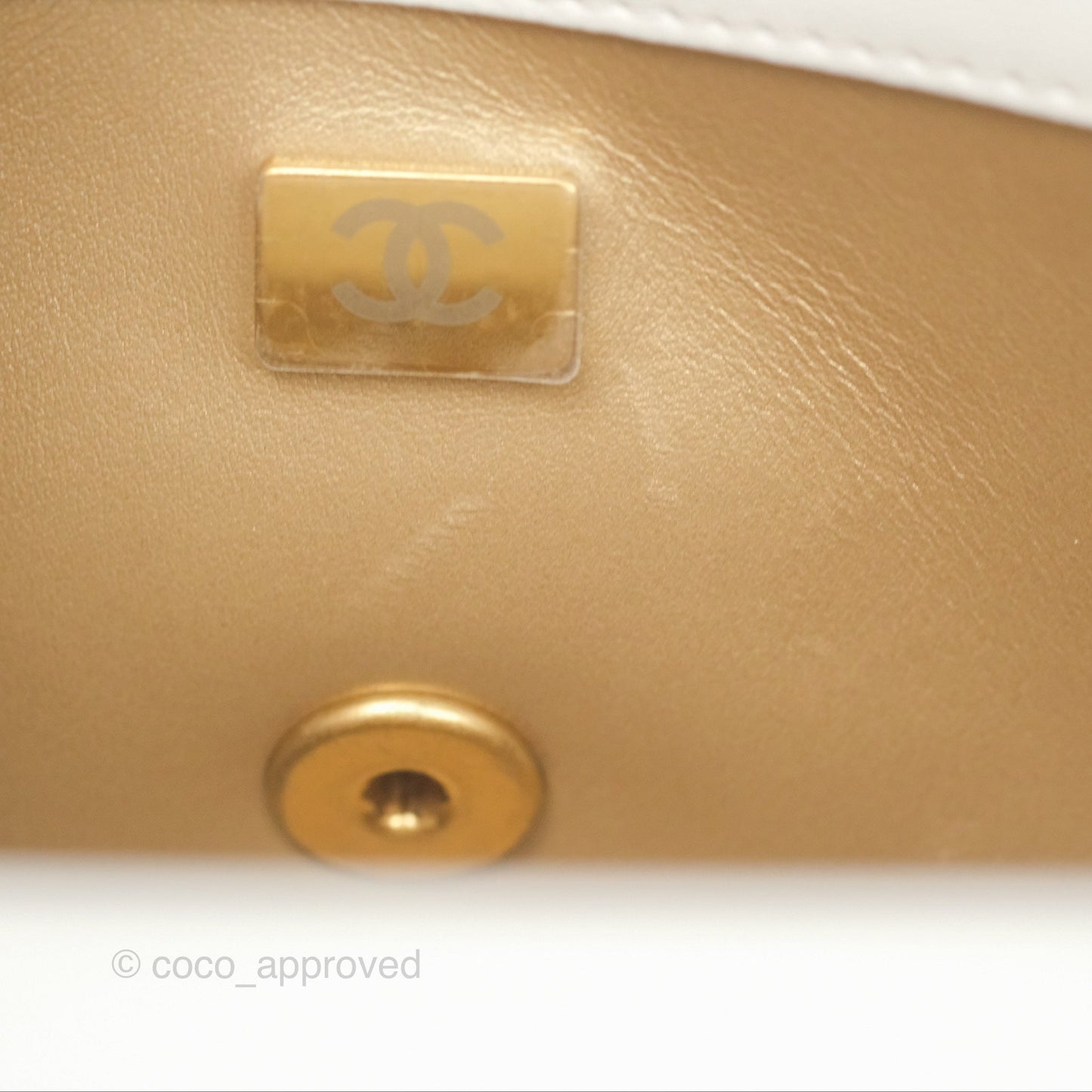 Chanel Mini Rectangular Pearl Crush Quilted White Lambskin Aged Gold Hardware