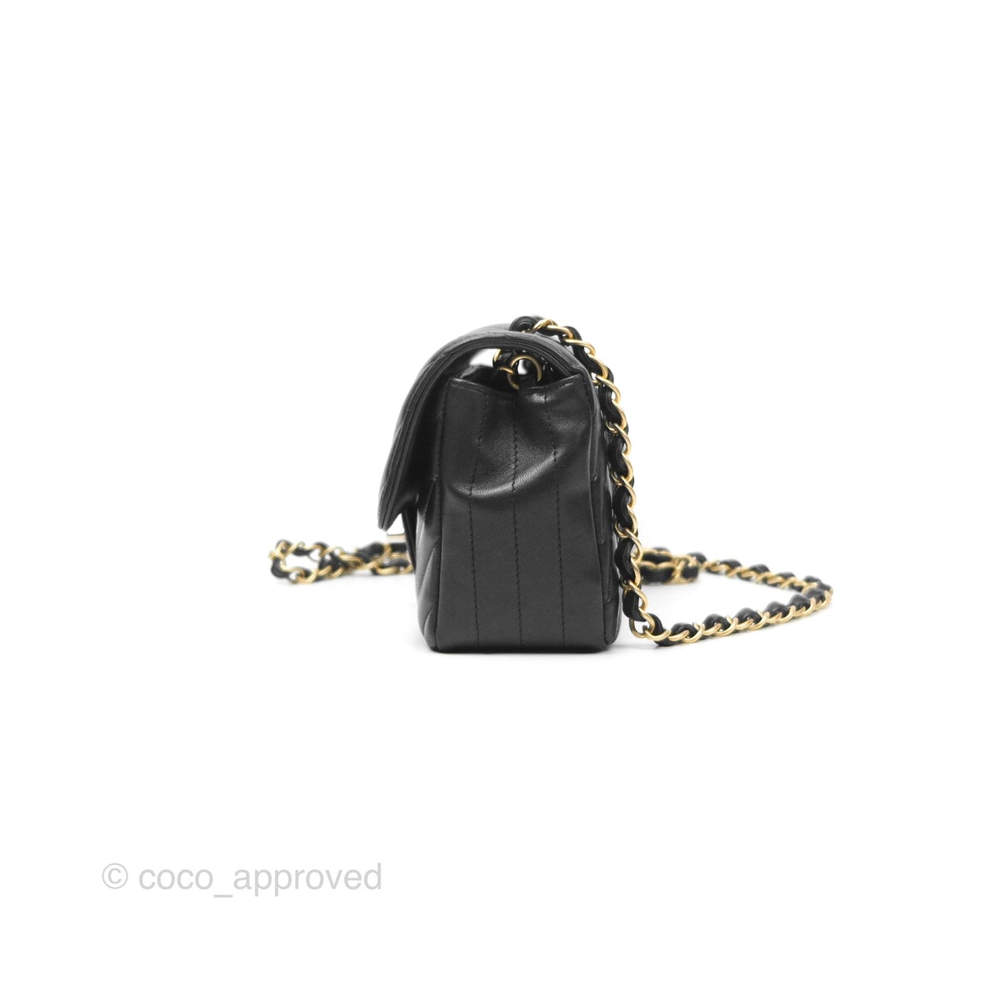 Chanel Chevron Mini Rectangular Black Lambskin Aged Gold Hardware