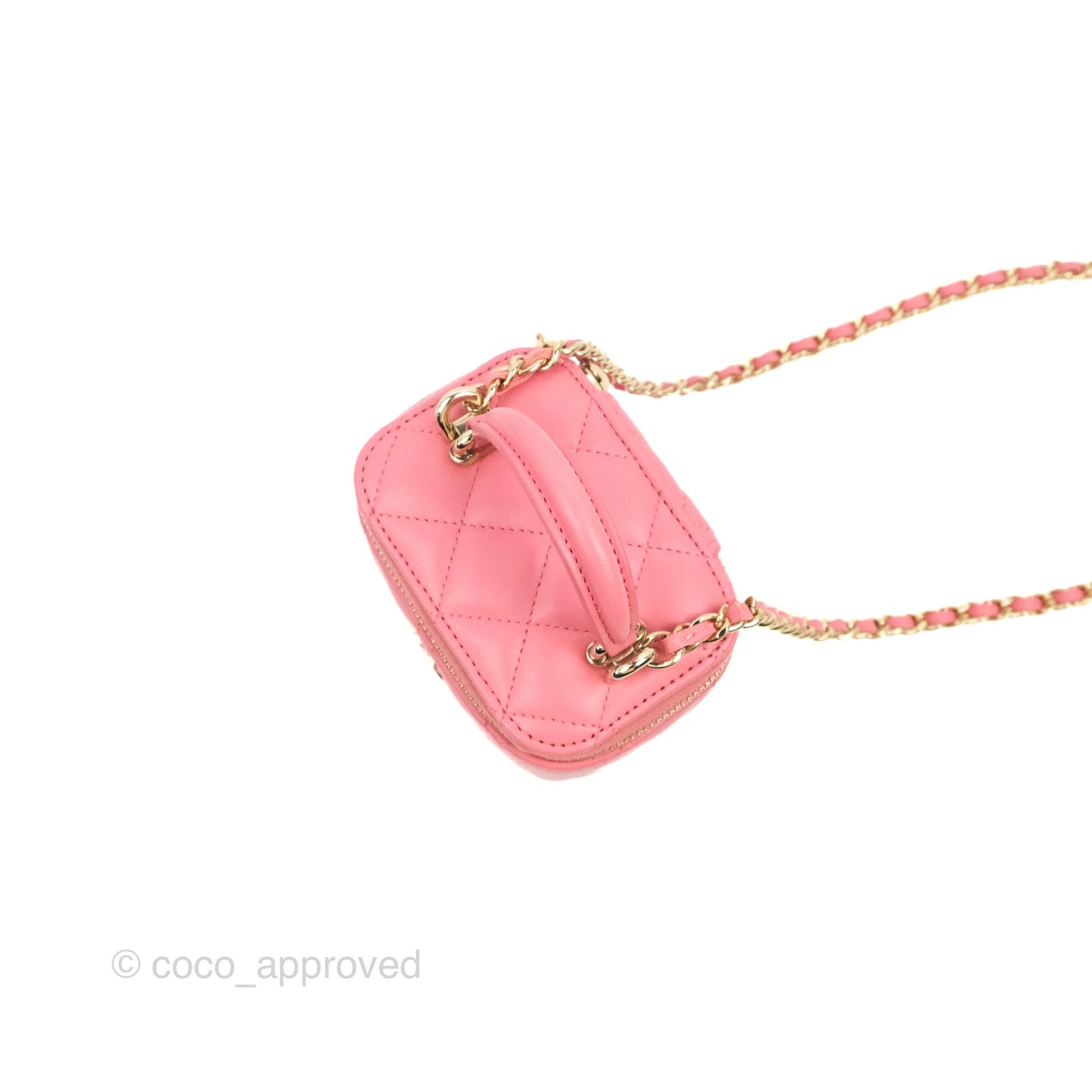 Chanel Mini Top Handle Vanity With Chain Pink Lambskin Gold Hardware