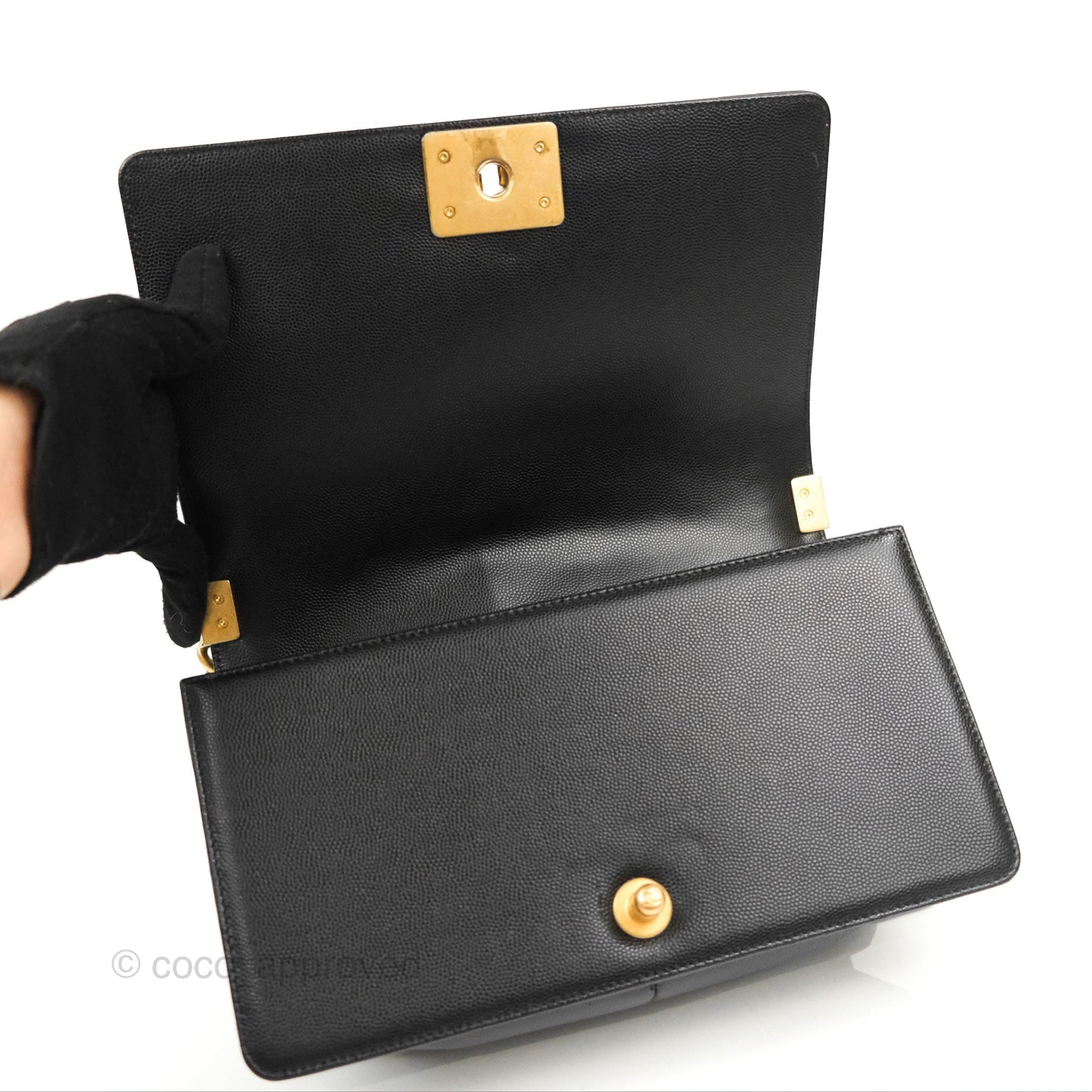 Chanel Quilted Medium Boy Black Caviar Aged Gold Hardware