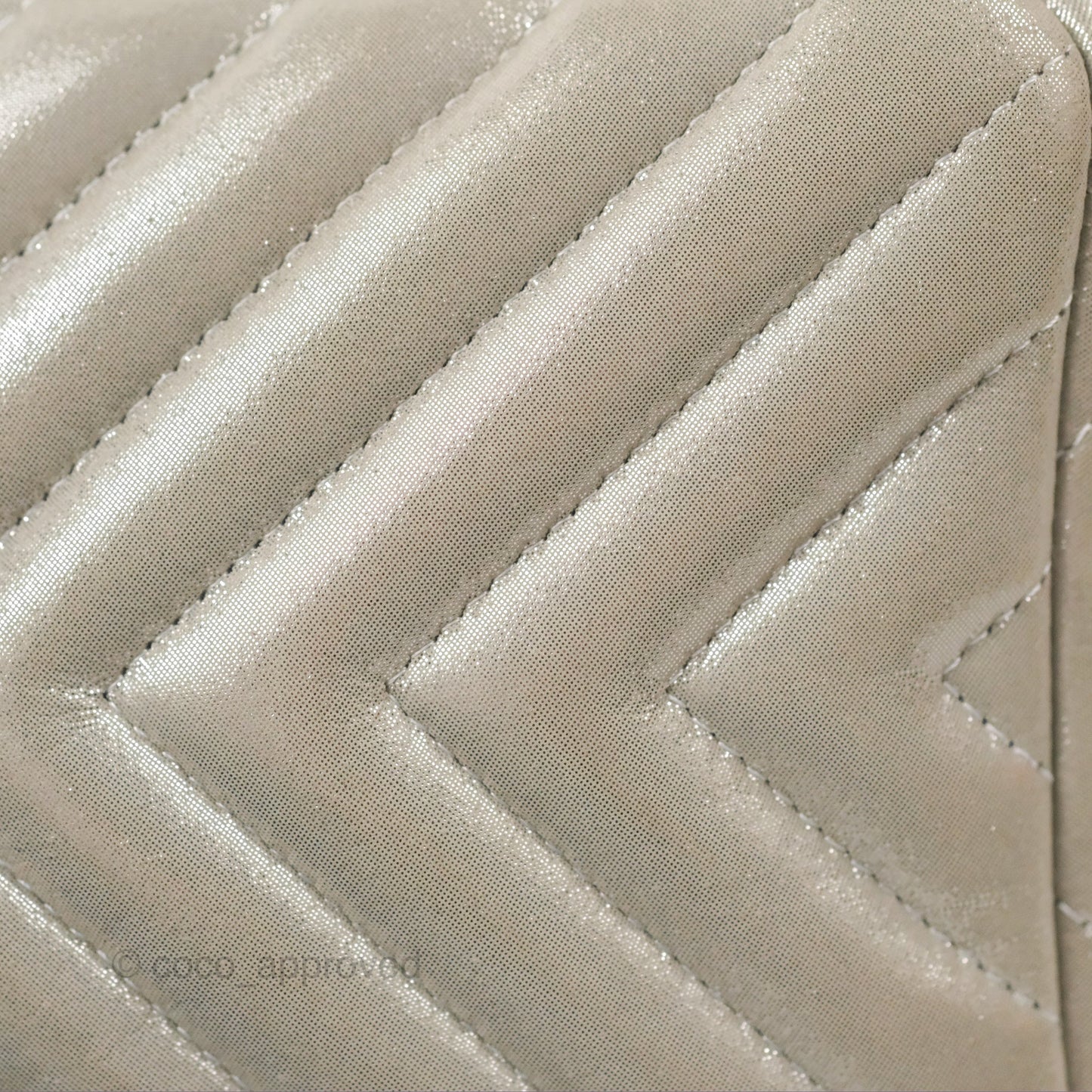 Chanel Small Urban Spirit Drawstring Bag Chevron Iridescent Silver Calfskin