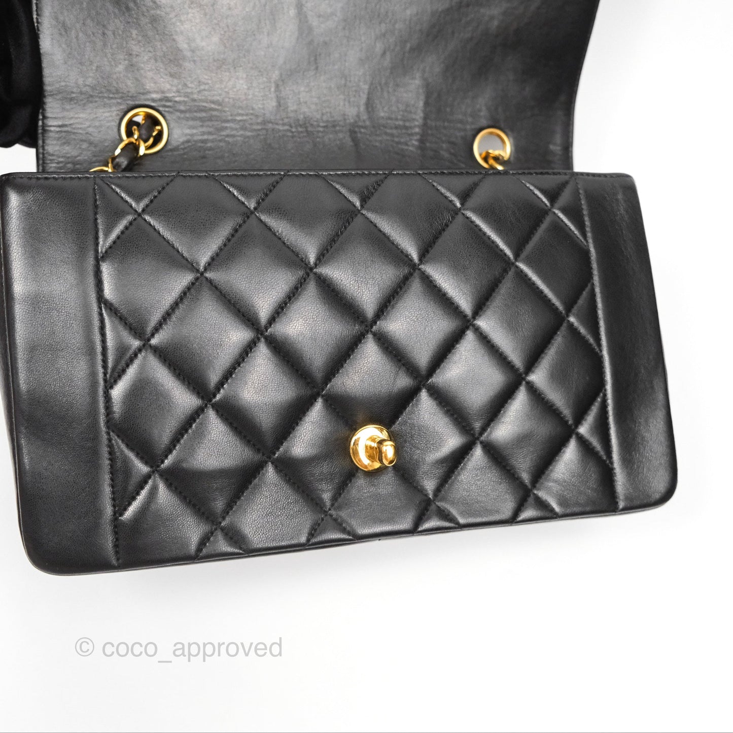 Chanel Vintage Medium Classic Diana Bag Quilted Black Lambskin 24K Gold Hardware