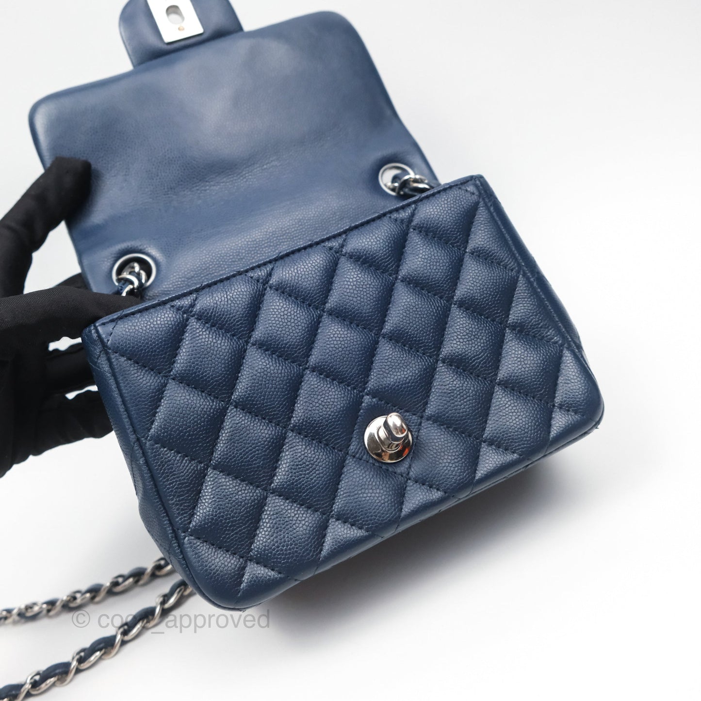 Chanel Mini Square Flap Quilted Navy Caviar Silver Hardware