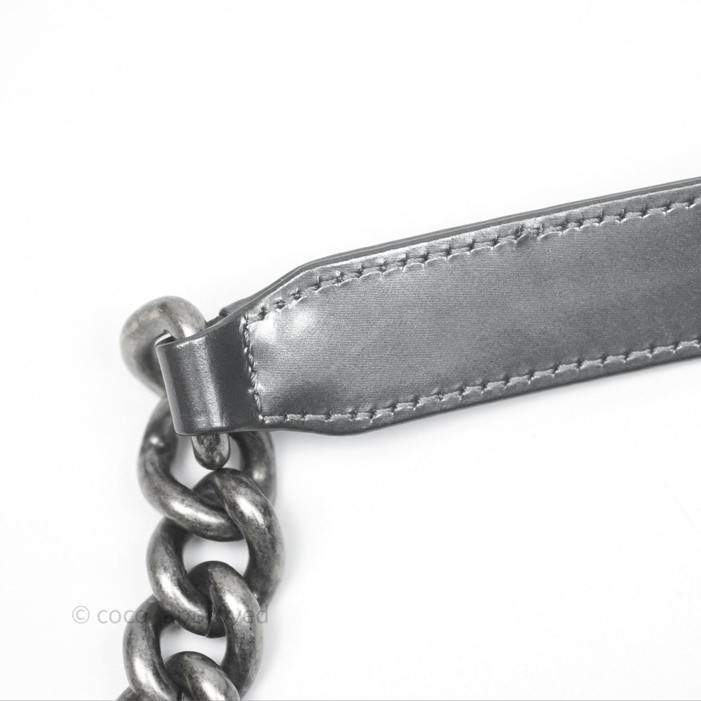 Chanel Medium Boy Metallic Dark Grey Iridescent Glazed Calfskin Ruthenium Hardware