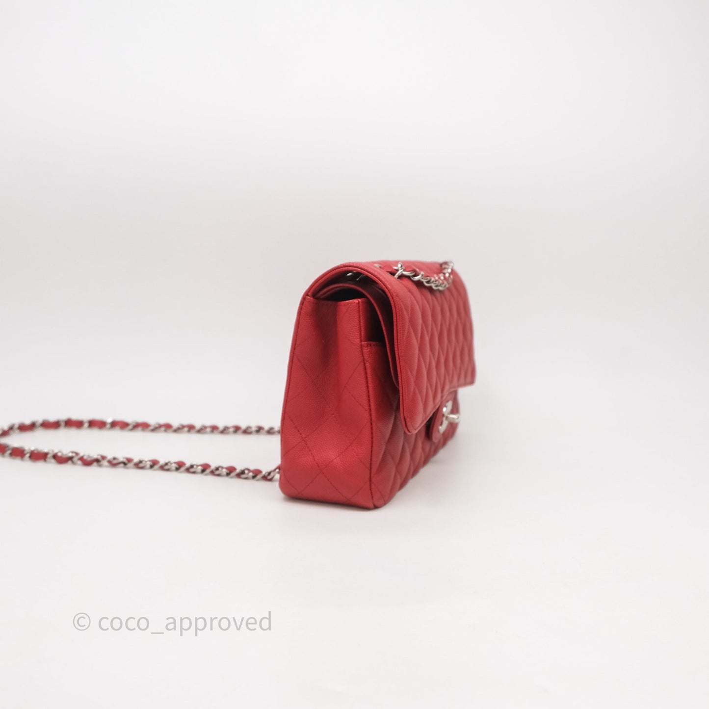 Chanel Classic M/L Medium Flap Quilted Red Caviar Silver Hardware