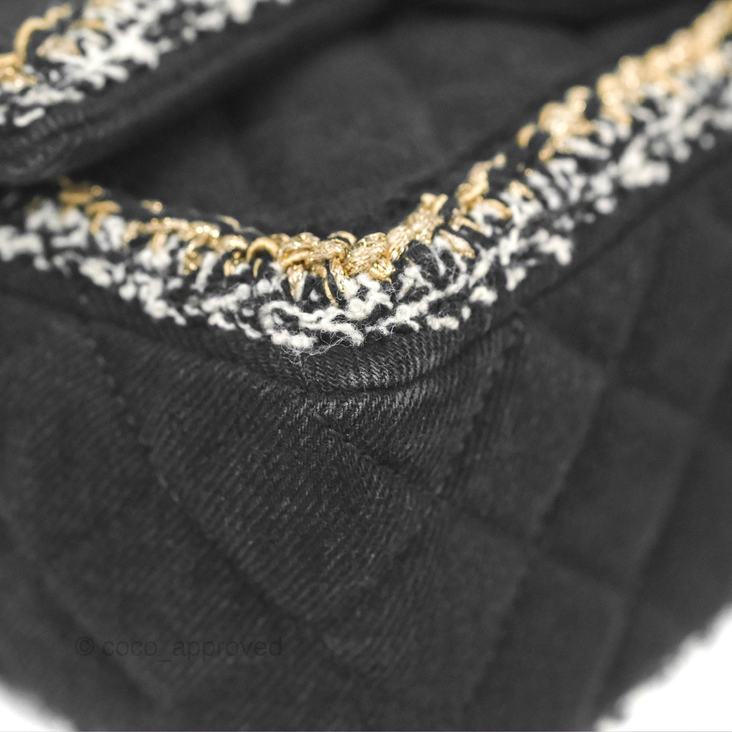 Chanel Mini Rectangular Flap Bag Black Denim Braided Gold Hardware 18A