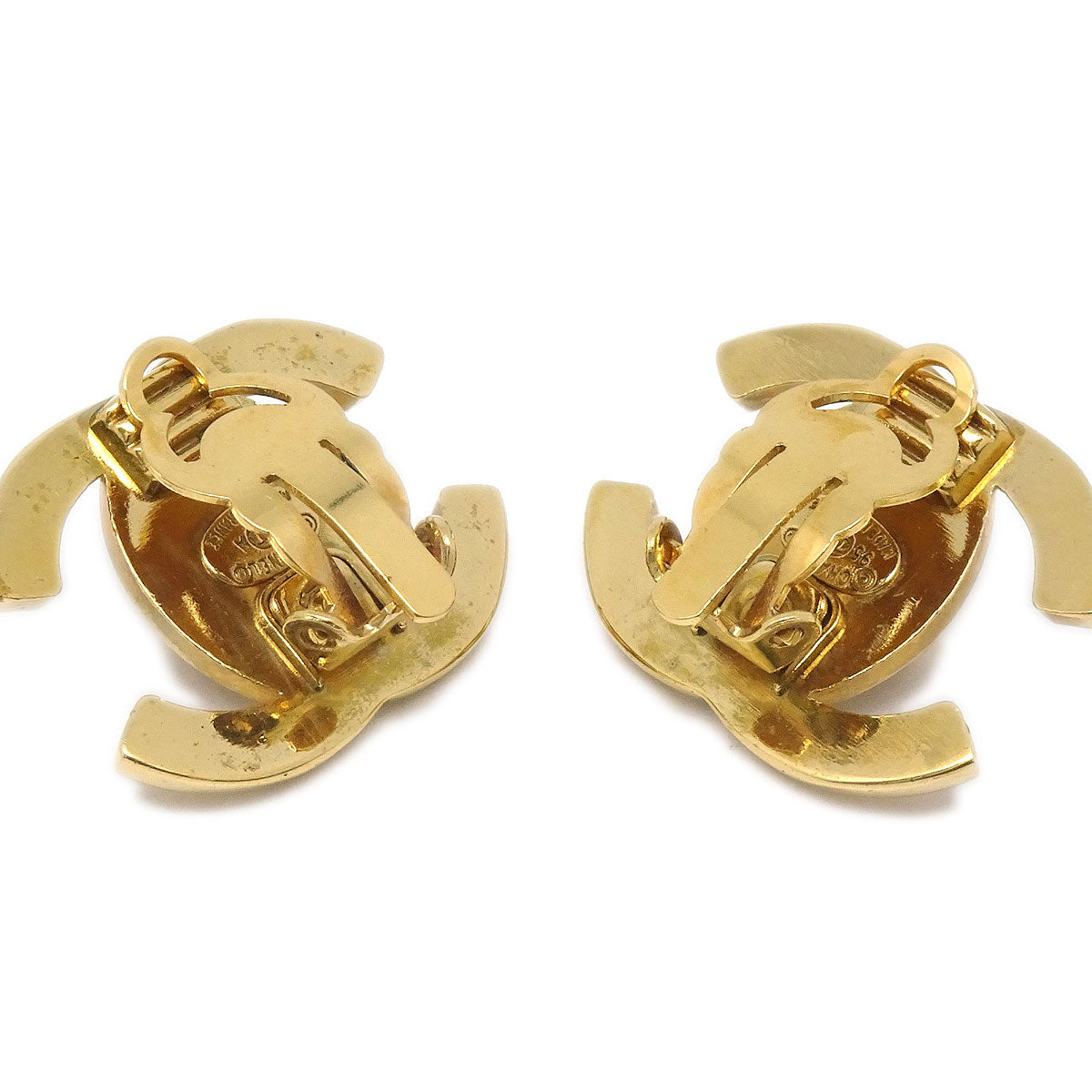 Luxury Chanel 1995 Crystal & Gold CC Turnlock Earrings Clip-On Large