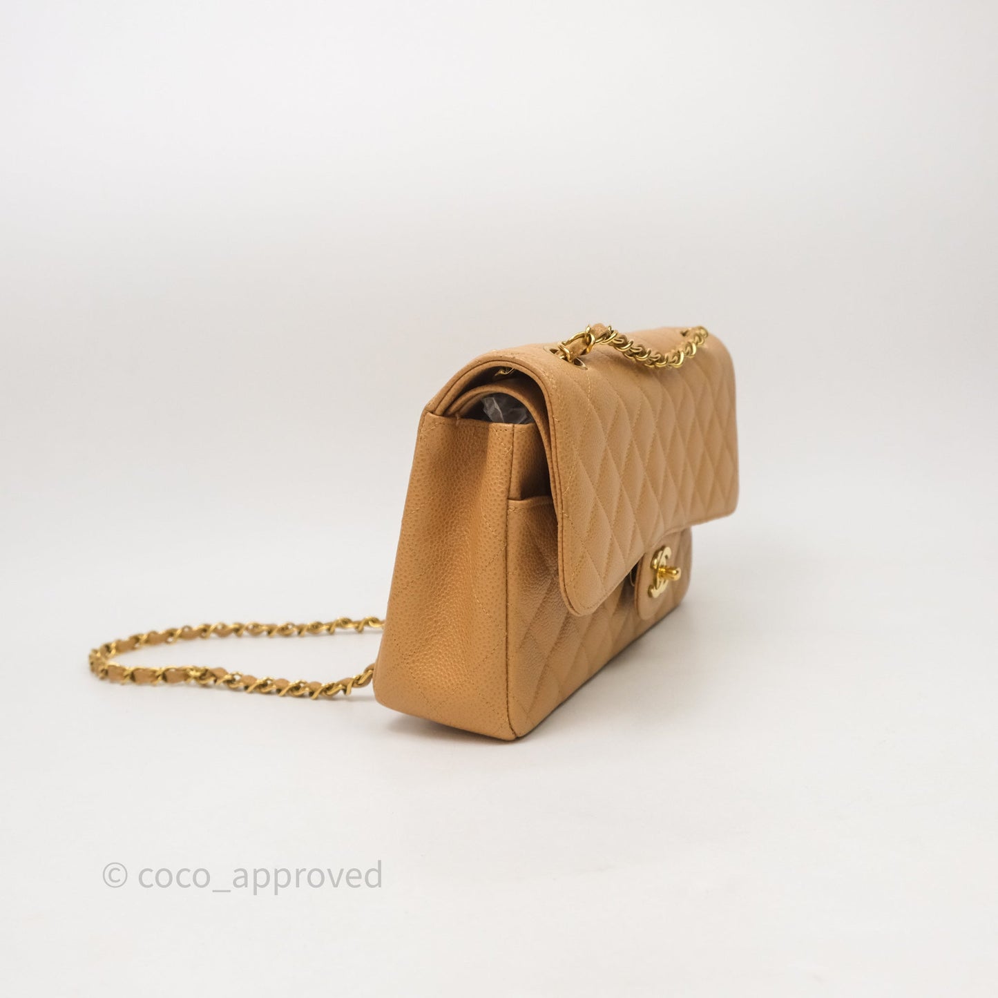 Chanel Vintage Medium Classic Flap Beige Caviar 24K Gold Hardware