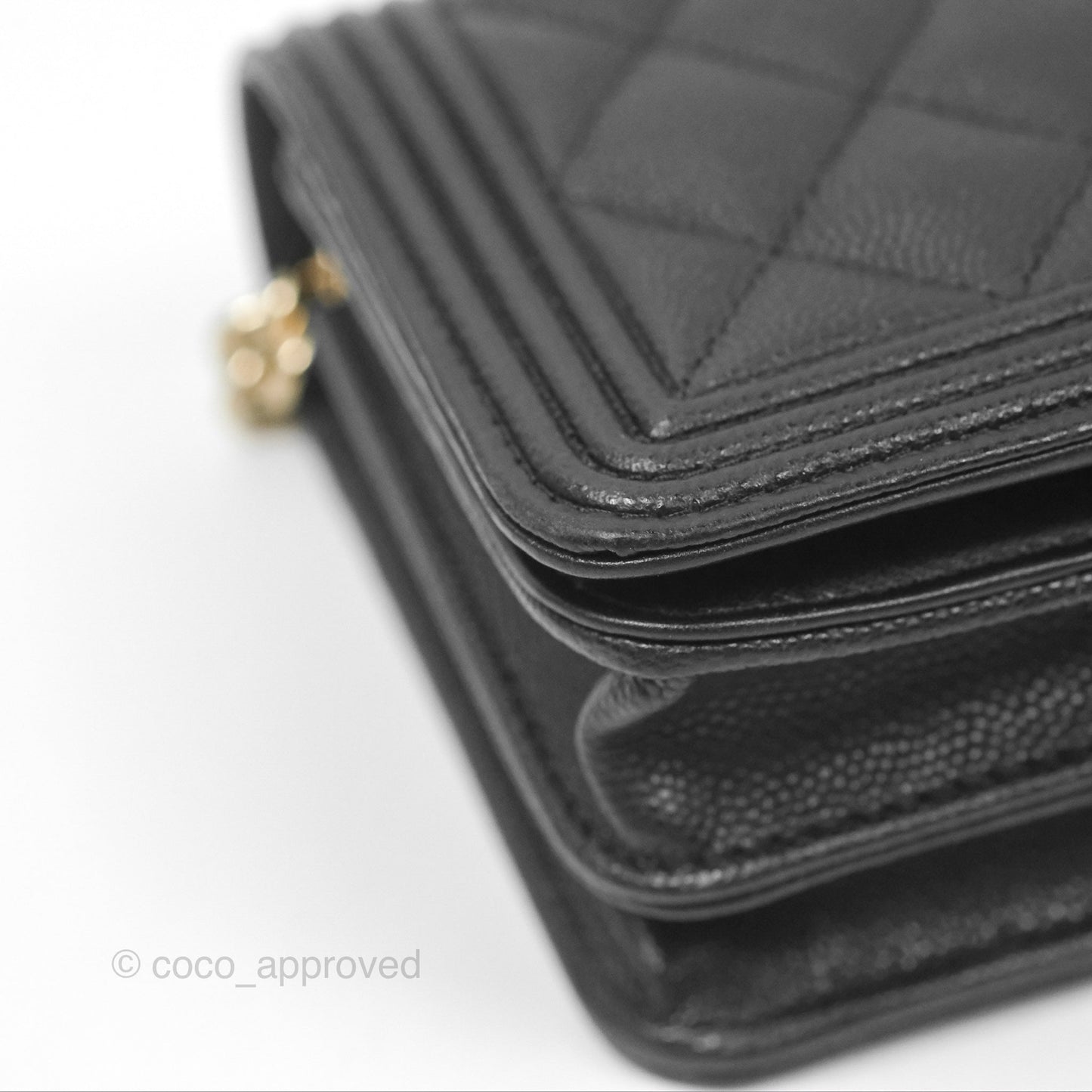 Chanel Mini Boy Quilted Wallet on Chain WOC Black Caviar Gold Hardware