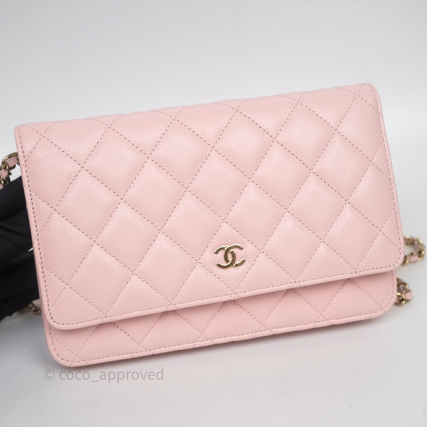 Chanel Classic Quilted Wallet on Chain WOC Light Pink Caviar Gold Hardware