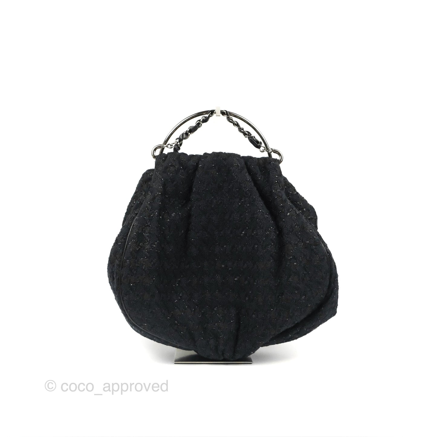 Chanel Tweed Boucle Knitting Bag Black Silver Hardware