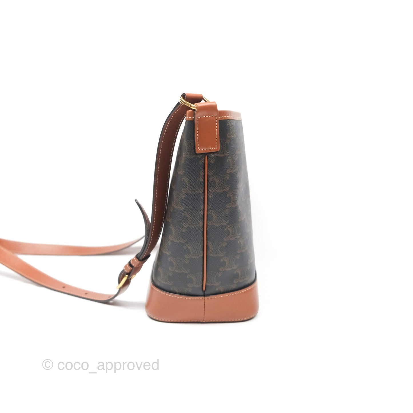 Celine Small Bucket Triomphe Canvas Tan Calfskin