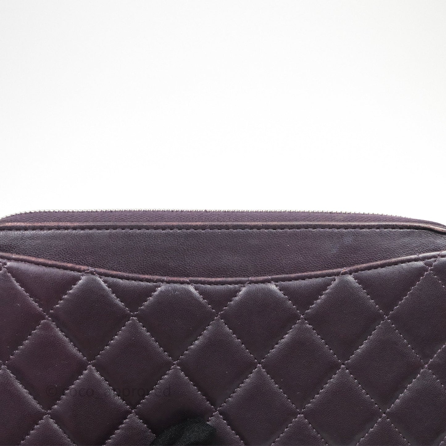 Chanel Classic Zipped Long Wallet Dark Purple Lambskin Silver Hardware