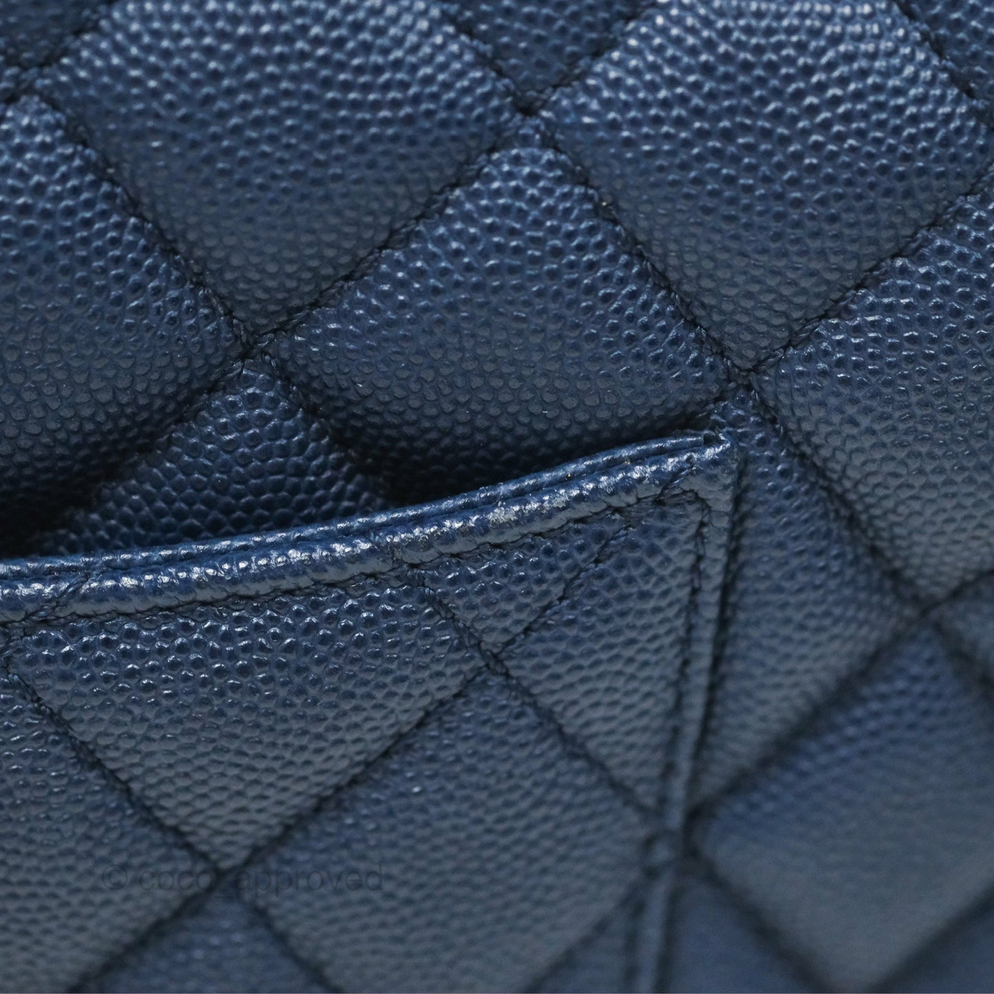 Chanel Medium Coco Handle Quilted Navy Caviar Lizard Handle Aged Gold Hardware