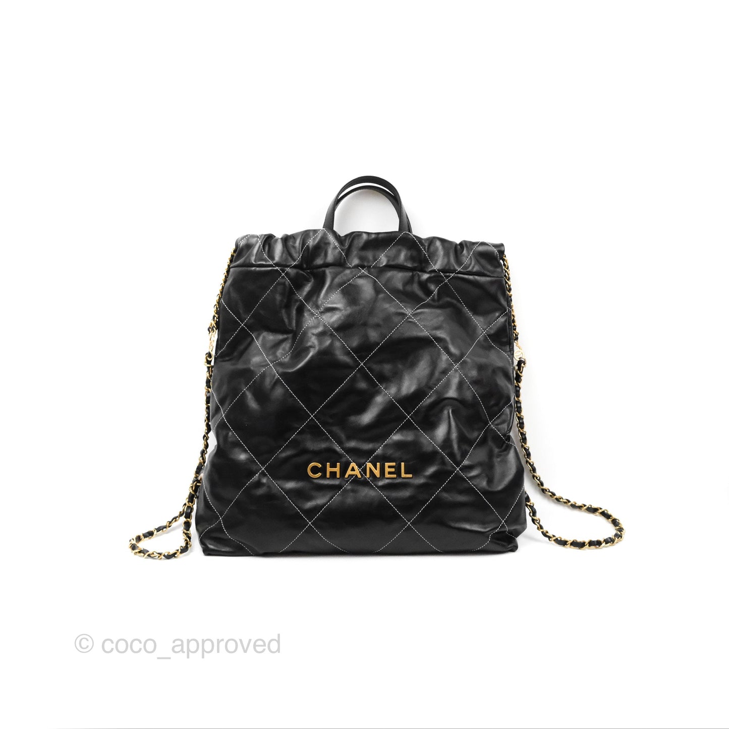 Chanel 22 Medium Shiny Calfskin Quilted Backpack Black