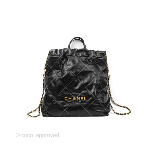 Chanel 22 Medium Shiny Calfskin Quilted Backpack Black