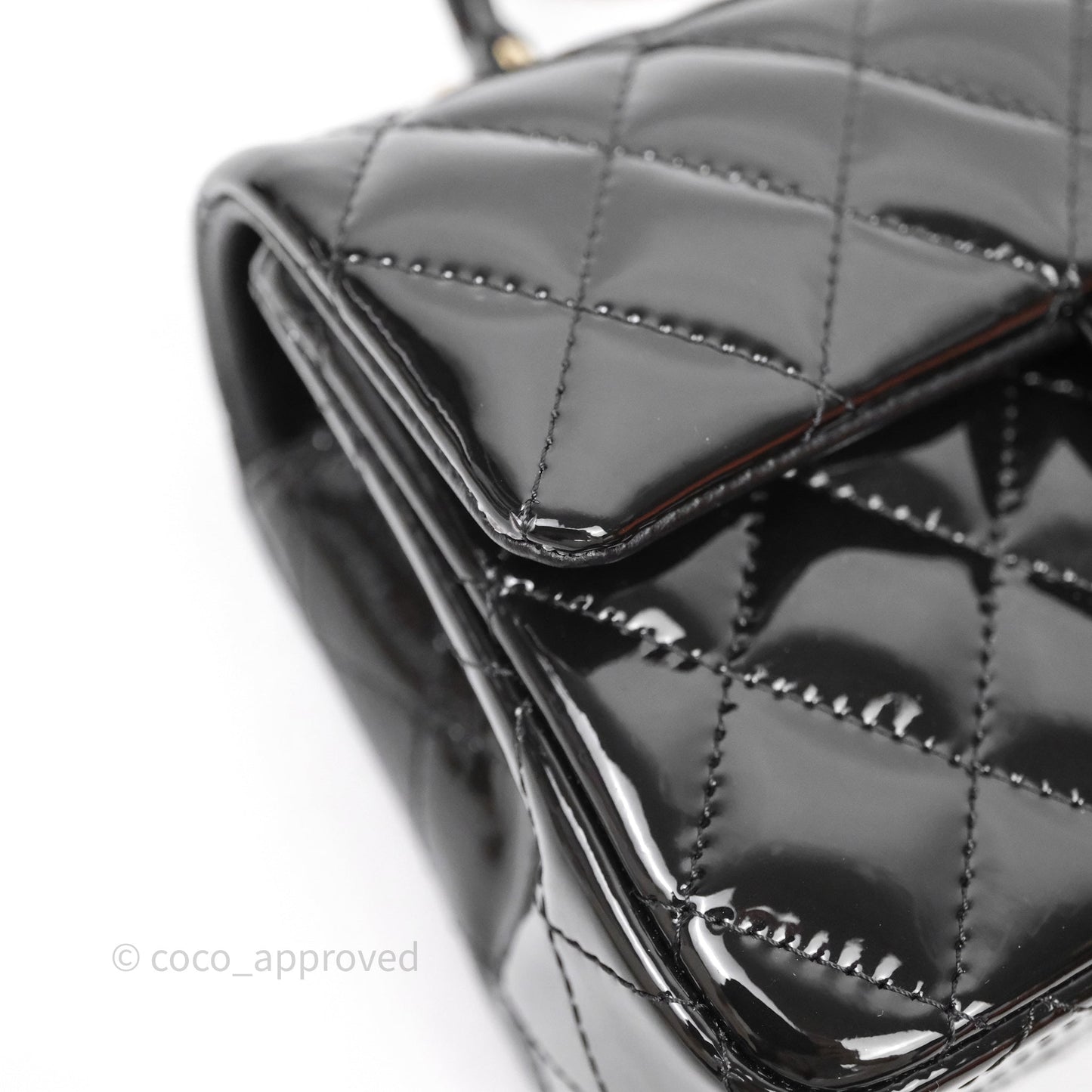 Chanel Top Handle Mini Rectangular Flap Black Patent Gold Hardware