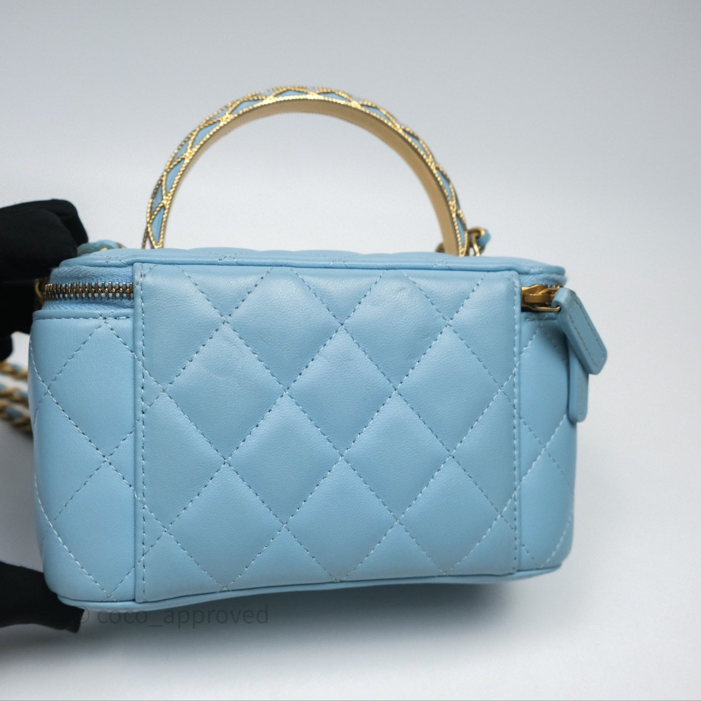 Chanel Vanity Rectangular Top Handle Blue Lambskin Gold Hardware