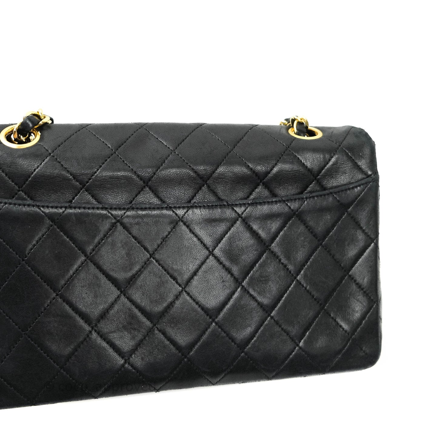 Chanel Vintage Flap Bag with Purse Pouch Black Lambskin 24K Gold Hardware