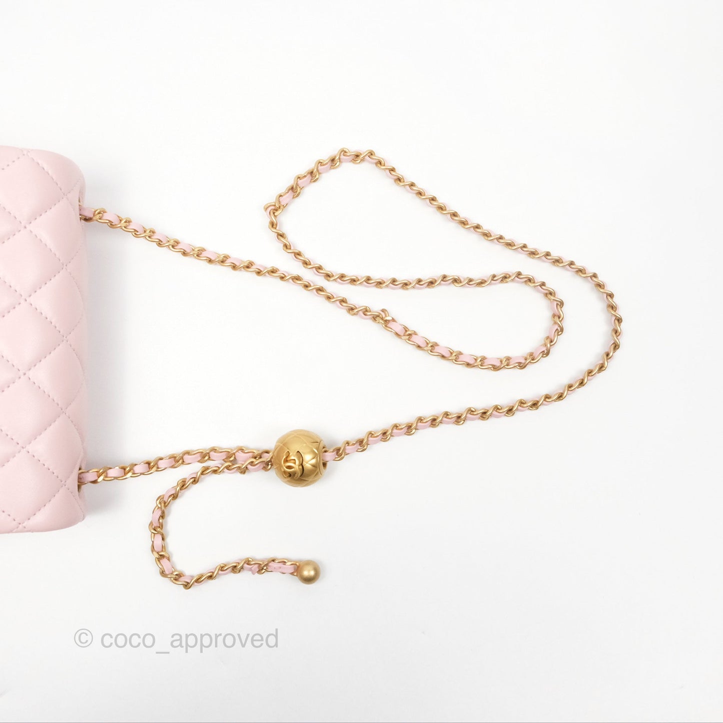 Chanel Pearl Crush Mini Square Quilted Light Pink Lambskin Aged Gold Hardware