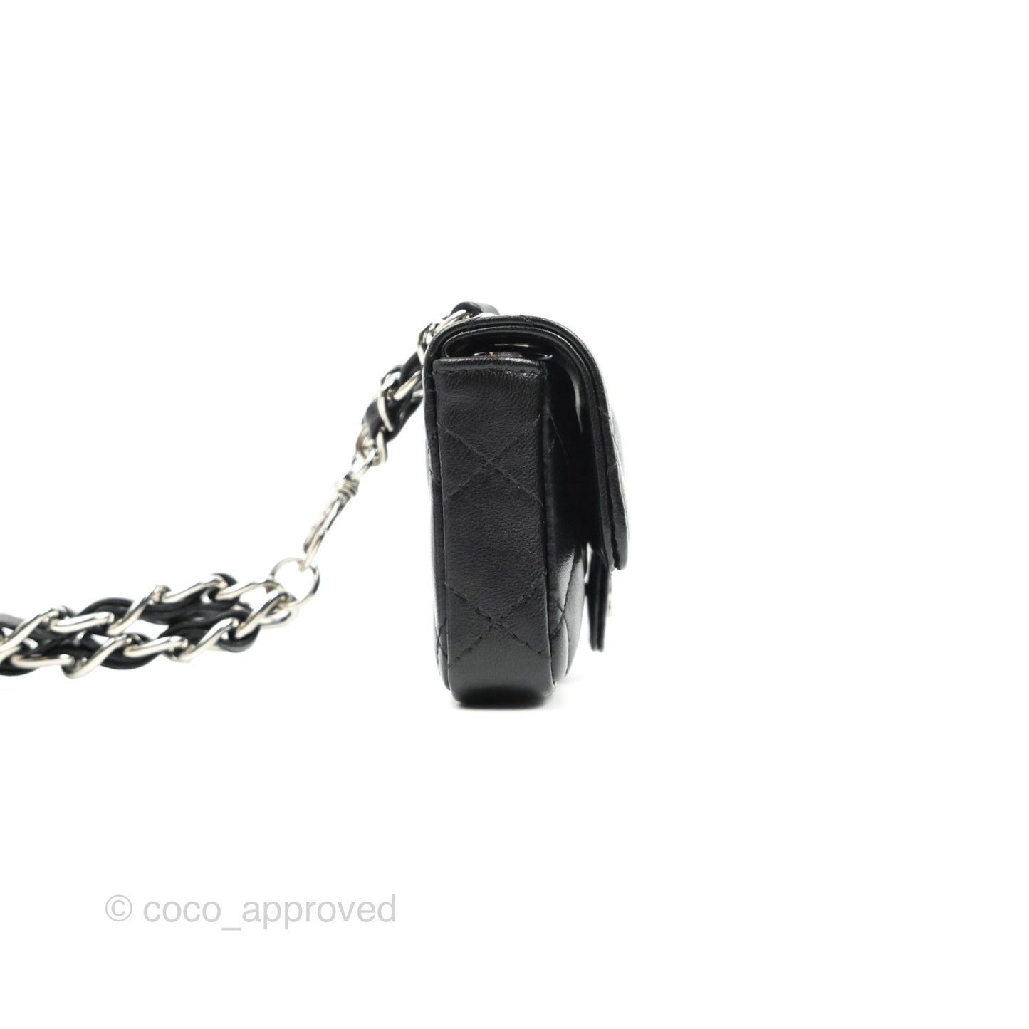 Chanel Mini Card Holder Chain Belt Bag Black Lambskin Silver Hardware 21B