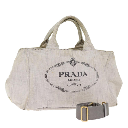 Luxury PradaCanapa MM Hand Bag Canvas 2way Gray 77360
