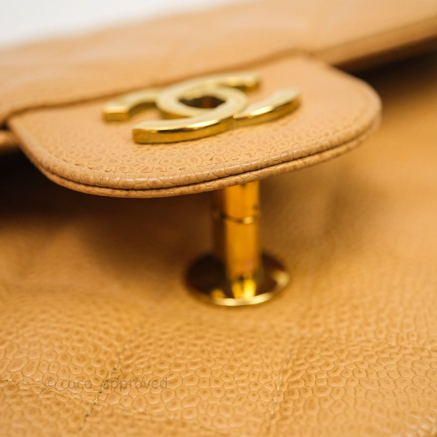 Chanel Vintage Medium Classic Flap Beige Caviar 24K Gold Hardware